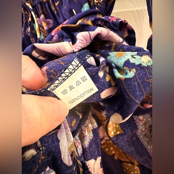 Aly Daly Floral Long Sleeve Tiered Mini Dress Blue Boho sz Small - Picture 6 of 6